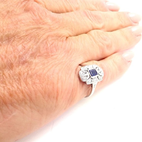 Vintage! Authentic Tiffany & Co Irid Platinum Diamond Sapphire Cocktail Ring - Picture 6 of 8
